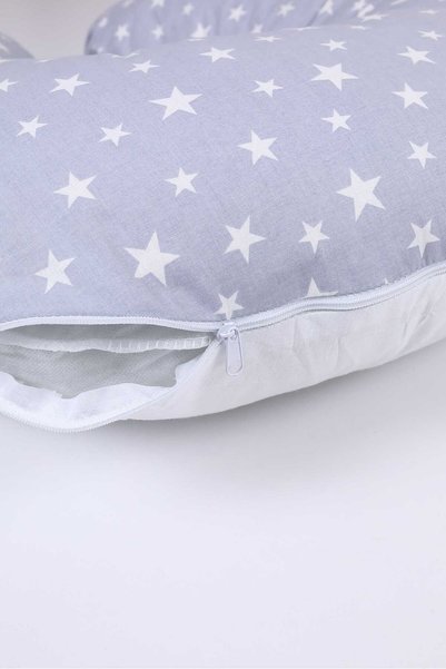 RUYALAR BEBEK Double Sided Breastfeeding Pillow / baby Support Cushion, Pregnancy Pillow, Cotton Fabric Star Pattern GRAY