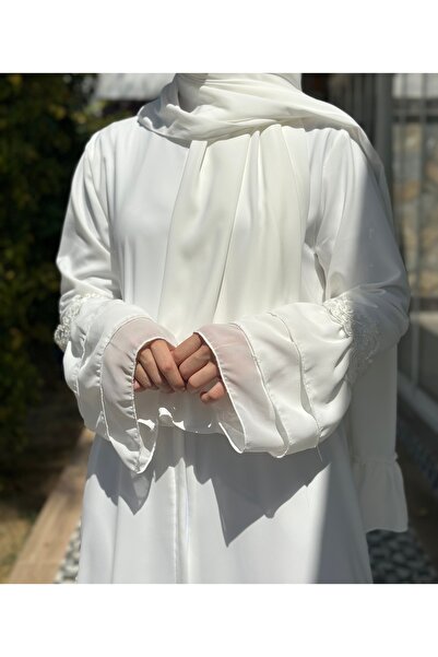 NAKŞİDİL Δαντελένιο σιφόν τούλι Ντουμπάι μεταξωτό λευκό abaya