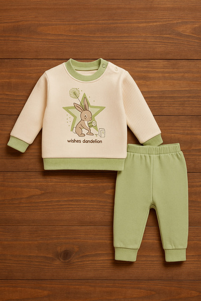 minella kids طقم مكون من قطعتين منقوشة للفتيات/الصبيان من القطن الناعم