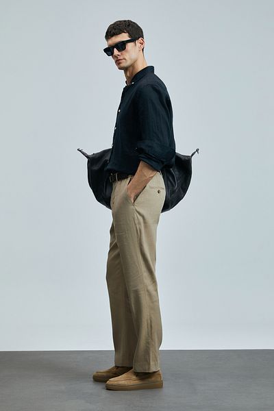 Lufian Pantaloni chino pentru bărbați Tom Smart, slim fit, din puf de cămilă