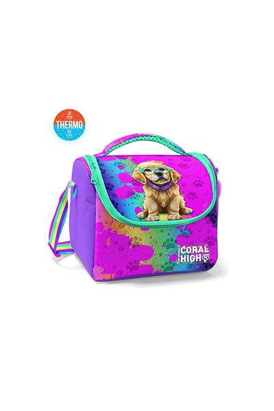 Coral High Purple Pink Dog Patterned Thermo Lunchbox 11882