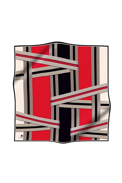 Vissona 100% Twill Silk Geometric Patterned Black - Red Color 90x90 Scarf Sewing Pattern : Hand Sewing