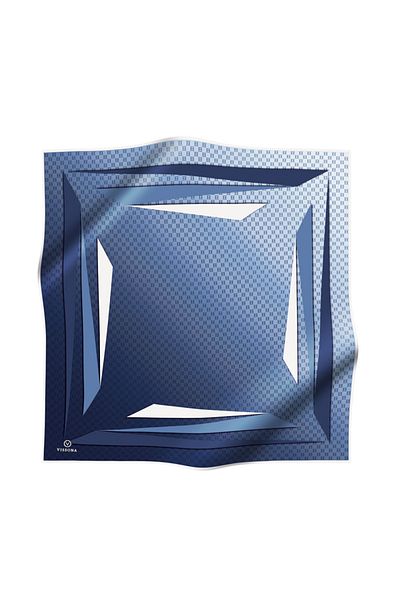 Vissona 100% Twill Silk Gradient Pattern Indigo - Baby Blue Color 90X90 Scarf Planting Shape : Hand Sewn
