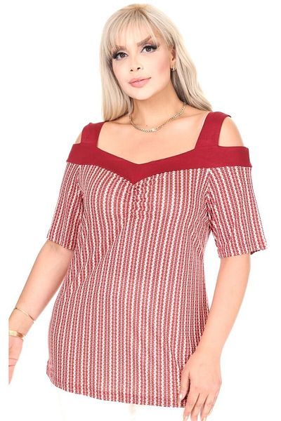 Kheos Women's Striped Detail Wide Strap Plus Size Design Blouse