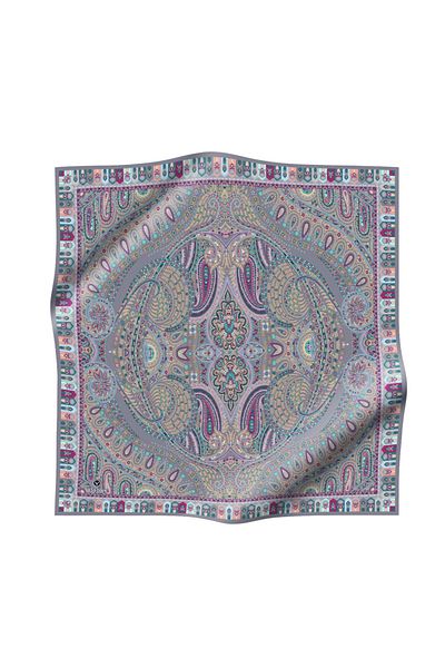 Vissona 100% копринен кепър, Etro шарен, сив цвят, 90x90, метод на шиене: ръчно шиене