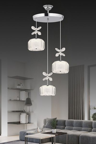 ESSLİGHT Pamir 3-Piece Pendant Lamp Led Chandelier with Candy Glass 3 Color Light Modes (White Yellow Daylight) Living Room Kitchen