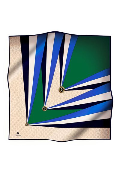 Vissona 100% Twill Silk Monogram and Geometric Patterned Saks - Emerald Green Colored 90X90 Scarf Planting Shape: