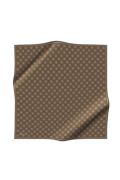 Vissona 100% twill silk monogram patterned milky coffee colored 90x90 scarf sewing method: hand stitching