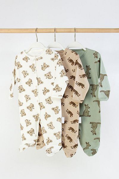 Mini Cotton 100% Cotton 3-Piece Printed Baby Romper with Booties and Snap Fasteners