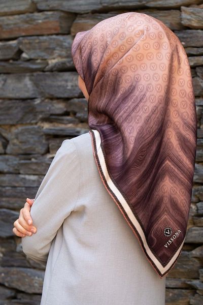 Vissona 100% Twill Silk Monogram Patterned Salmon Color 90x90 Sewing Shape : Hand Sewing Scarf