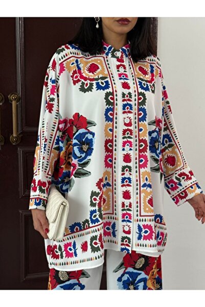 jennyfer garment Imported Jessica Fabric Floral Pattern Shirt & Pants 2-Piece Suit