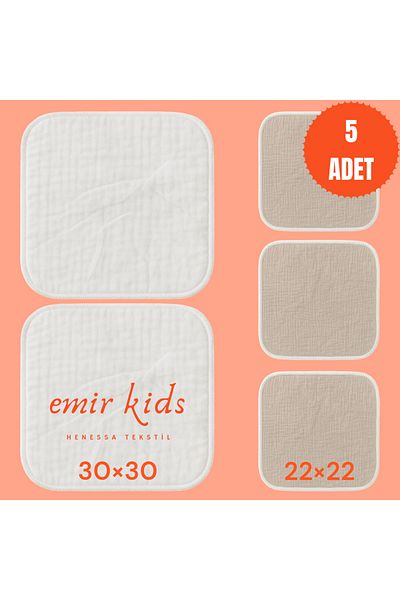 emir kids Muslin Baby Mouth Wipes 5 Pcs 100% Organic Cotton