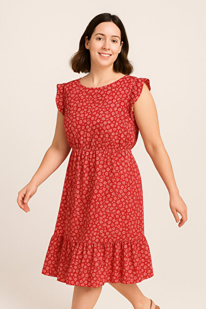 Butic Elbise/Kırmızı/Viskon elbise/Anne elbisesi