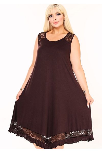 Kheos Chest and Back Lace Low-Cut Hem Ruffle Detail Plus Size Design Dress
