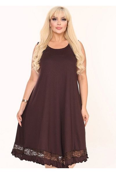 Kheos Chest and Back Lace Low-Cut Hem Ruffle Detail Plus Size Design Dress