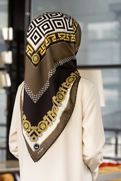 VİOLLA وشاح Twill مخطط بنمط باروكي بلون المنك مقاس 90x90 (لا يشمل الحرير)