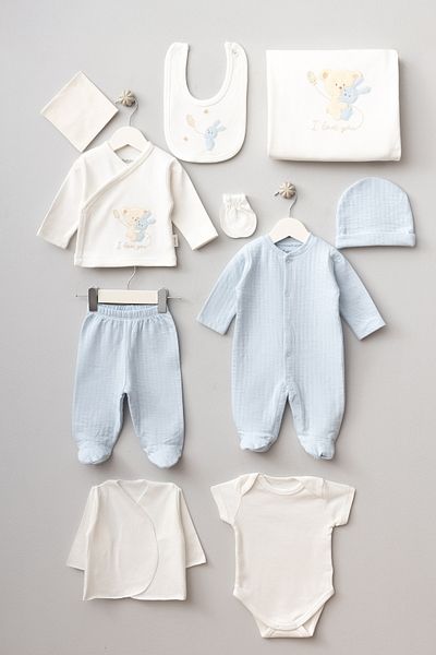 Bebitof My Baby Kumsal 100% Cotton 10 Pack Hospital Release New Wrap Teddy Bear Patterned 10099