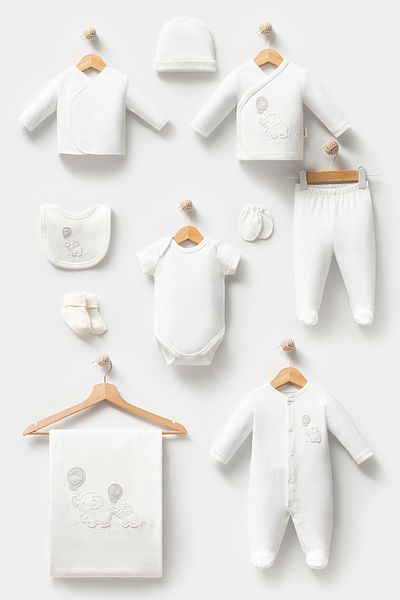 Bebitof My Baby Beach 100% قطن 10 قطع من المستشفى، نمط الفيل اللطيف الجديد مع البالونات، إكرو 10124