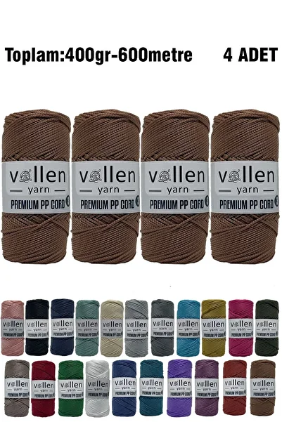 vollen yarn 600m Πολυεστερικό νήμα μακραμέ, νήμα Supla, νήμα τσάντας, νήμα βραχιολάκι, μακραμέ, καμήλα 1,5mm-400gr