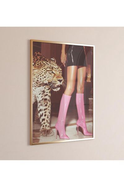 512 STORE Estetik Leopar Pink Boots Women Modern Çerçevesiz Poster Duvar Deko...