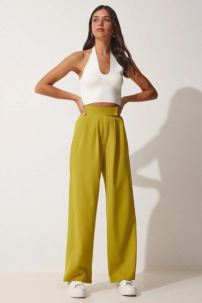 trendalisse Women's Wide Leg Palazzo Trousers - Velcro Pleated Wide Leg