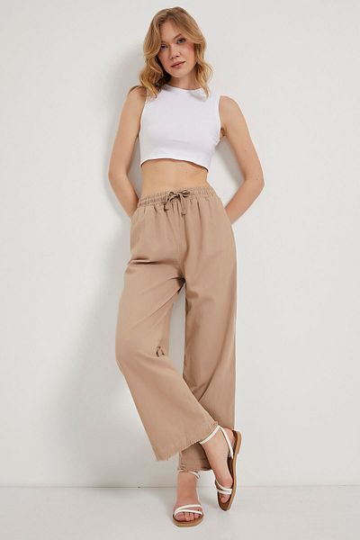 Arma Life Women's Elastic Waist Wide Leg Baggy Brown Trousers