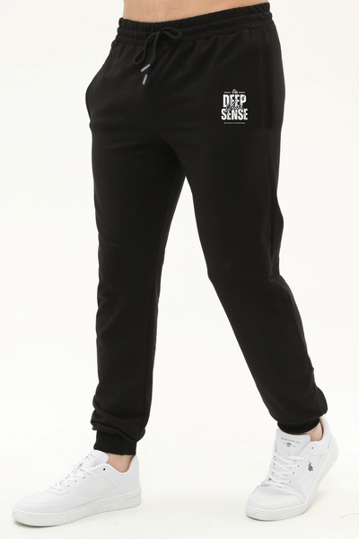 DEEPSENSE Ανδρικό μαύρο στενό παντελόνι αθλητικό βαμβακερό χτενισμένο βαμβακερό Slim Fit Jogger