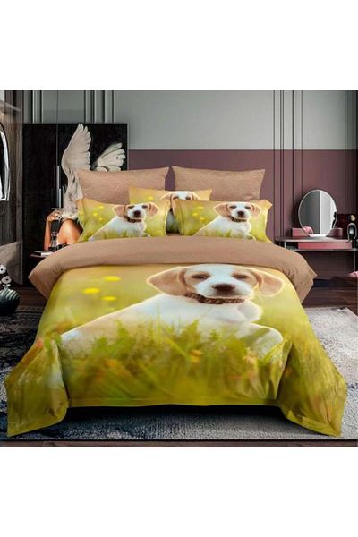 Ralex Single Bed Linen Cotton Finet 3D 3 Pieces 160 x 230 cm, Puppy in Grass, Beige, Pucioasa