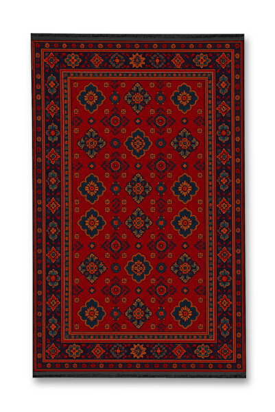 Rugs Modern Halı MOSSO RED Kırmızı Temalı Geleneksel Motif Desenli Dokuma Tab...