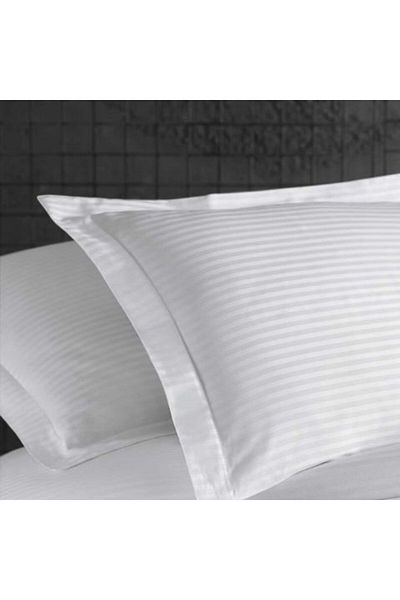 HomePuls Set 2 Pillowcases (Covers) Satin Damask, 1 cm Stripe, 40 x 40 cm, White