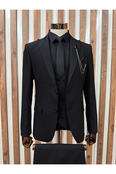 BYBEYEMS GİYİM Solid Black Vest Suit