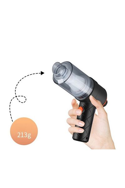 Flippy Aspirator portabil fără fir, rabatabil, tip pistol, suflare și aspirare, încărcare USB, negru