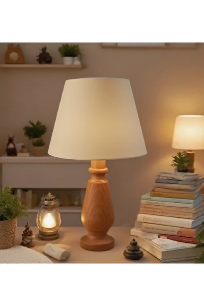 571 Store Magnolia Table Lampshade Wooden Body Fabric Headboard Decorative Table Lamp Night Light