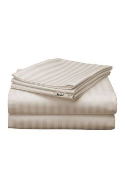 HomePuls Cearșaf de pat dublu King Size, model damasc, cu dungi din policombom, 1 cm, 230 x 260 cm, bej cappuccino