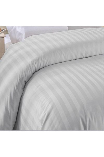 HomePuls Single Bed Duvet Cover Damask Cotton 100% Hotel Style with 1 cm Stripe, 140 x 220 cm, Gray