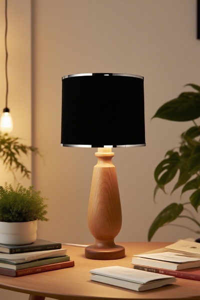 571 Store Magnolia Table Lampshade Wooden Body Fabric Headboard Decorative Table Lamp Night Light