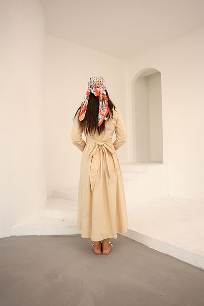 Vegove Waist Tie Dacron Dress