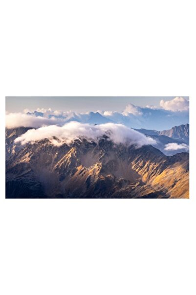 OEM Tablou Canvas, "Varfuri invaluite de nori albi", Munti, Nori, Creste, Luminis