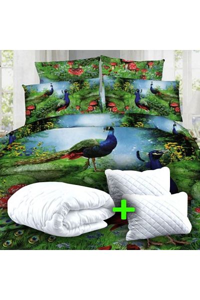 Ralex Economic Package Double Bed Linen Digital Print 3D + 2 Quilted Pillows 50 x 70 cm + Duvet 200 x 215
