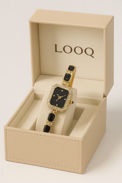LOOQ Stone Detailed Minimal Case Women's Wristwatch