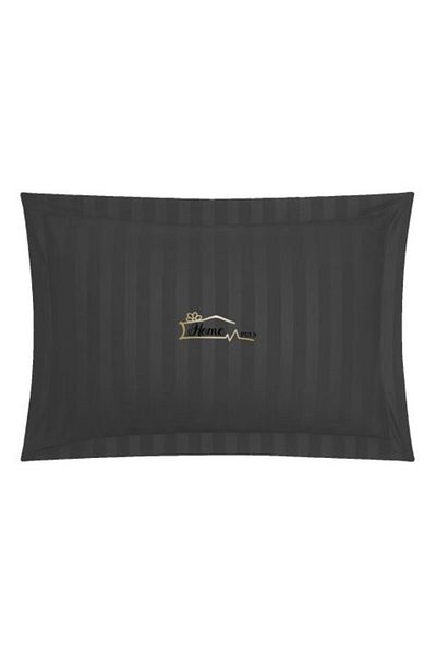HomePuls Damask Cotton Pillowcase 100% with 1 cm stripe, 50 x 70 cm and 3.5 cm bordered hem, Black