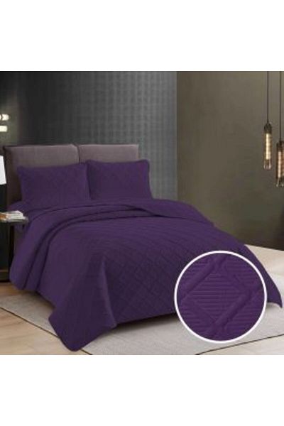 Ralex Cuvertură matlasată UNI 230 x 250 cm cu 2 fețe de pernă 50 x 70 cm, model diamant, violet