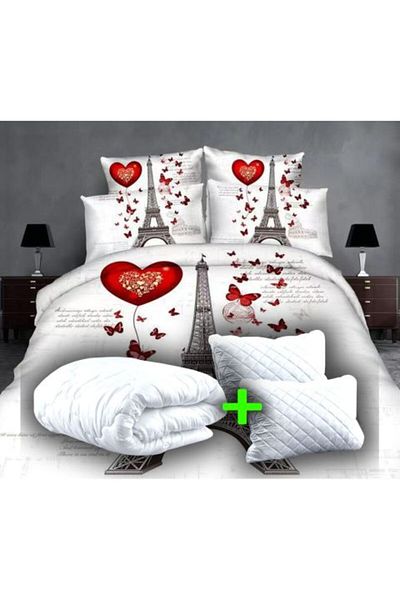 Ralex Economic Package - Digital Print 3D Double Bed Set + 2 Quilted Pillows 50 x 70 cm + Quilt 200 x 215