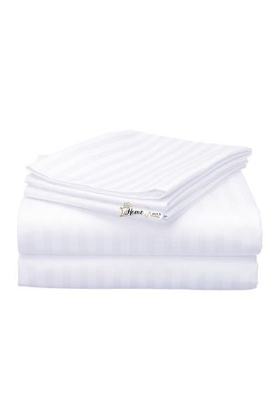 HomePuls Bed Sheet for 2 People Damask Polycotton Stripe 1 cm, 220 x 230 cm, White