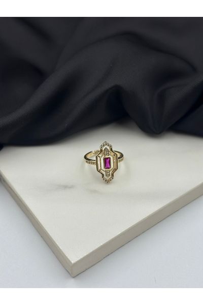 Unzilee Gold Gold Fuchsia Stone Vintage Adjustable Brand Model Design Steel Ring