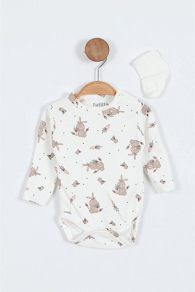 podyumgiyim Rabbit Embroidered Underwear Waffle Baby Girl Jumpsuit