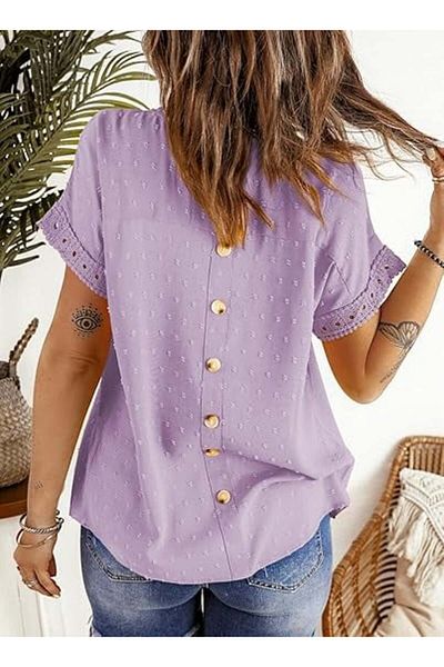 Dokotoo Women's long-sleeved crochet lace blouse, purple, S