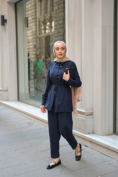 LOCCO Women's Button Detail Suit Navy Blue