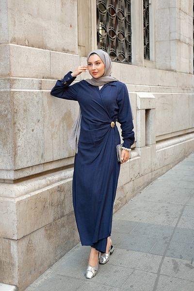 LOCCO Γυναικείο φόρεμα με καρφίτσα με κοχύλι Navy Blue