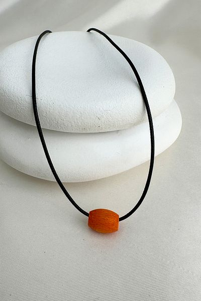 Modex Oval Wooden Bead Colorful Black String Necklace (40cm)